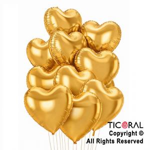SET DE GLOBOS METALIZADOS CORAZON ORO x 10 UNIDADES
